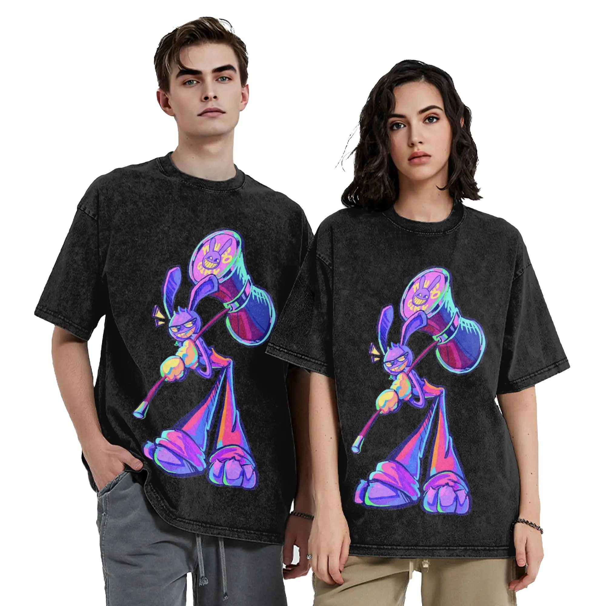 Cartoon Digitals Circus Washed T Shirt Streetwear Cool T-Shirt Jax and Big Hammer Tee Shirt for Men Women Cotton Harajuku Summer