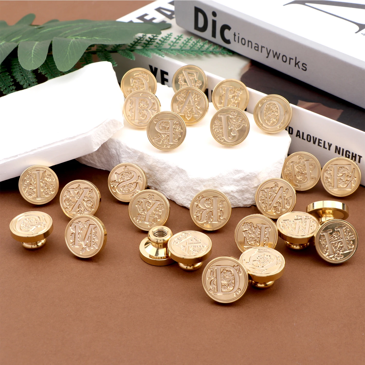 26 Letters Wax Seal Stamp and Wooden Handle Set, Medieval Initial Alphabet Wax Seal Stamp, Brass Head Wooden Handle
