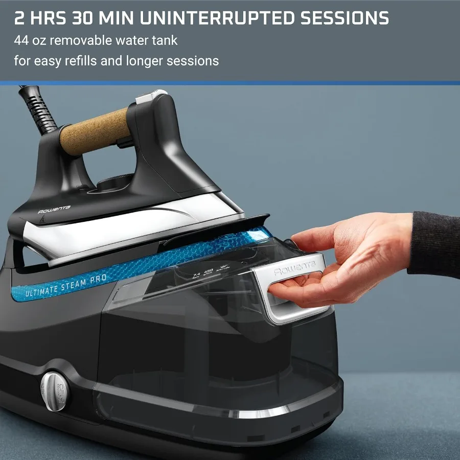 محطة بخار احترافية مع لوحة قاعدة من الفولاذ المقاوم للصدأ Ultimate Steam Pro للعناية بالملابس 1800 وات 1.3 لتر مياه قابلة للإزالة T