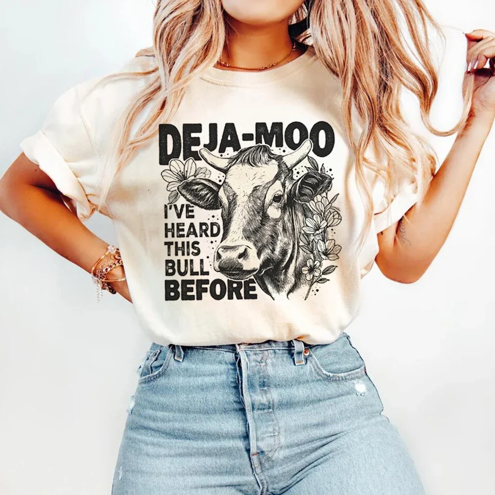 Cow Design Printed T-Shirt Summer Cartoon Pattern Basic Style Fashion Style Short Sleeve Cute Versatile Trendy Loose T-Shirt