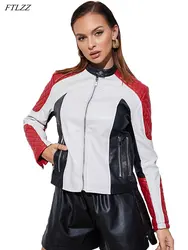 FTLZZ New Spring Autumn Women O-neck Pu Faux Leather Short Jacket Moto Biker Female Slim Fit Zipper Coat Retro Ladies Outwear