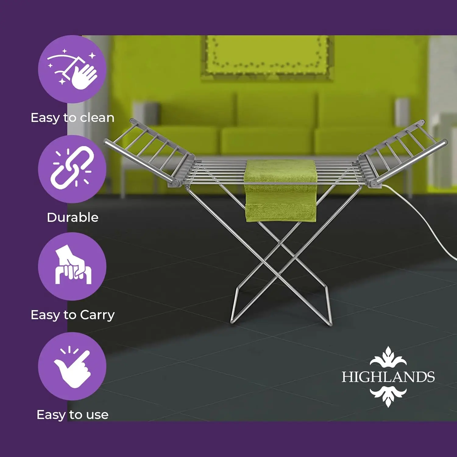 Picture 3: Highlands Electric Heated Clo Wet Laundry Drying Horse Rack, Silver