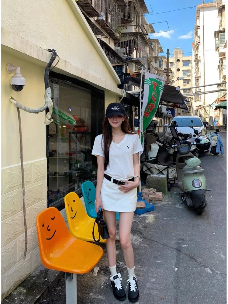 

American Sle High Waist A-Line Skirt Women's Denim Skirts Prevent Exposure ort Skirts Summer Collection