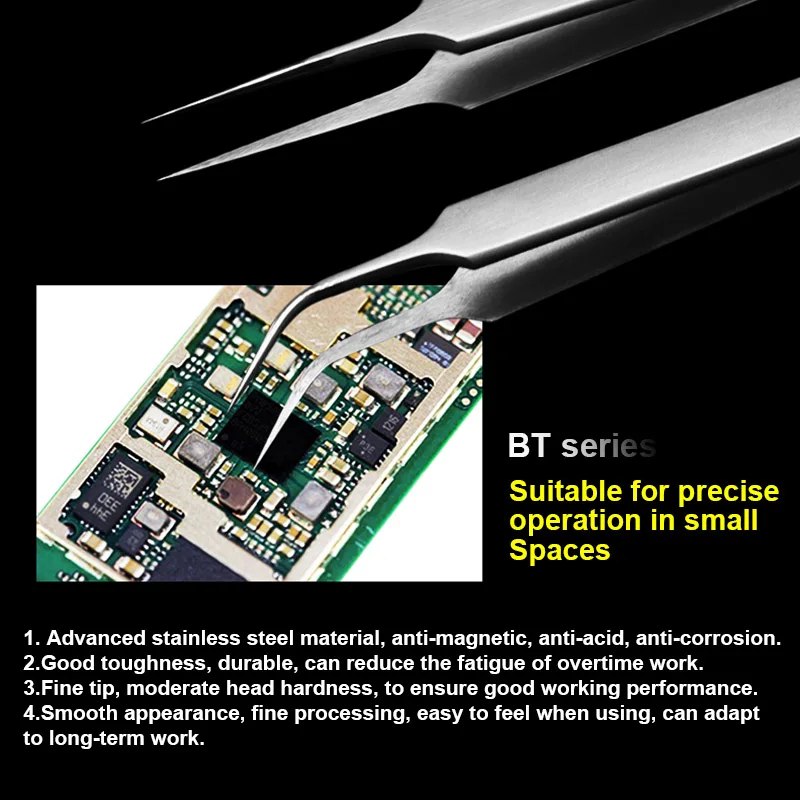 B&R BT Series Multifunctional Extended Repair Straight/Curved Tweezers Mobile Phone Motherboard Maintenance Hand Tool