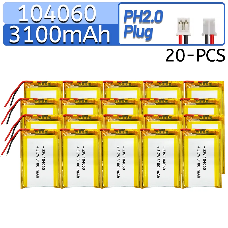 

104060 3100mAh 3.7V Lipo Polymer Battery for GPS Navigator Aeromodelling Bluetooth Speaker - Lithium Battery+XH2.54 PH2.0 plug