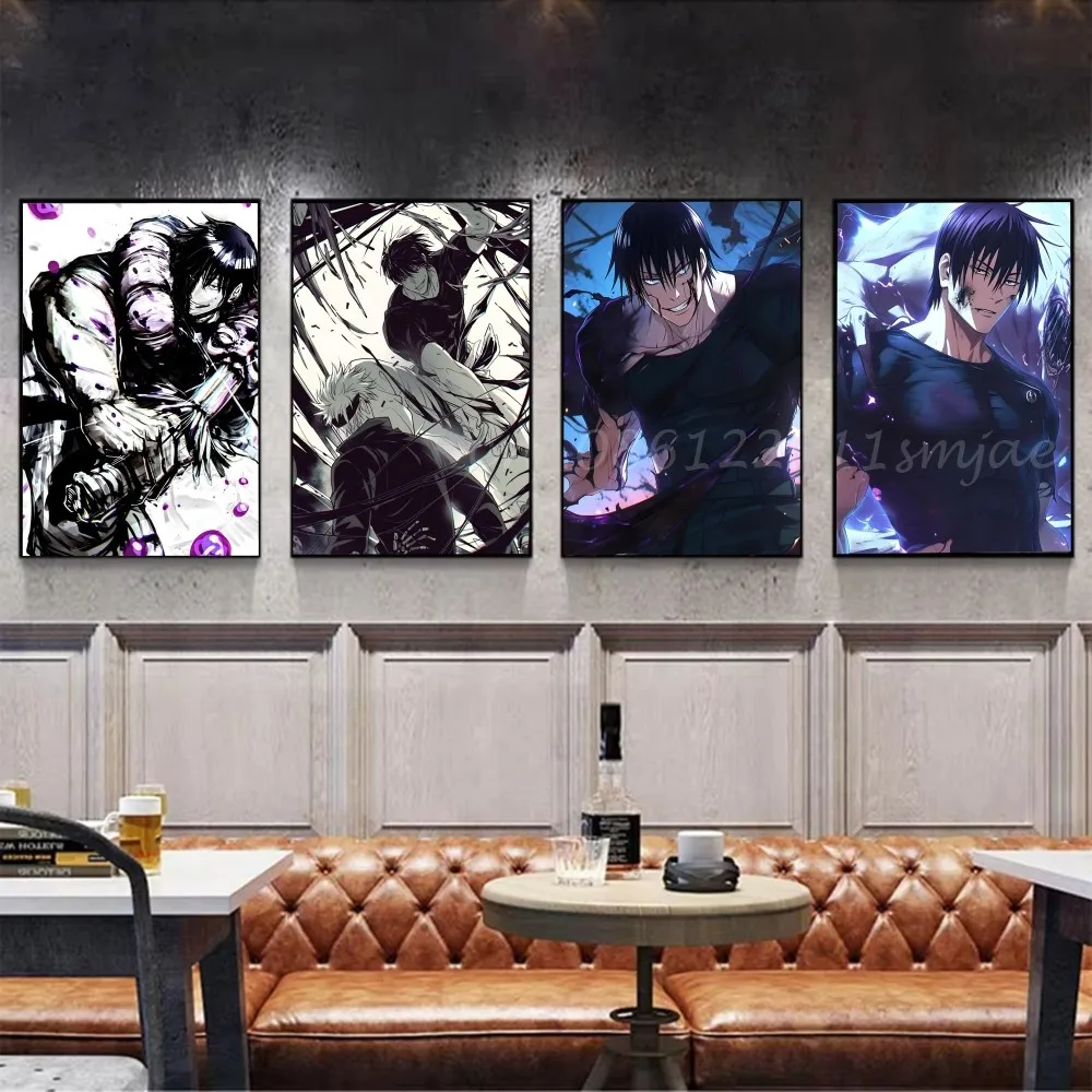 أنيمي Jujutsu Kaisen Toji Fushiguro المشارك ذاتية اللصق الفن ورق مقاوم للماء ملصق مقهى بار غرفة جدار ديكور