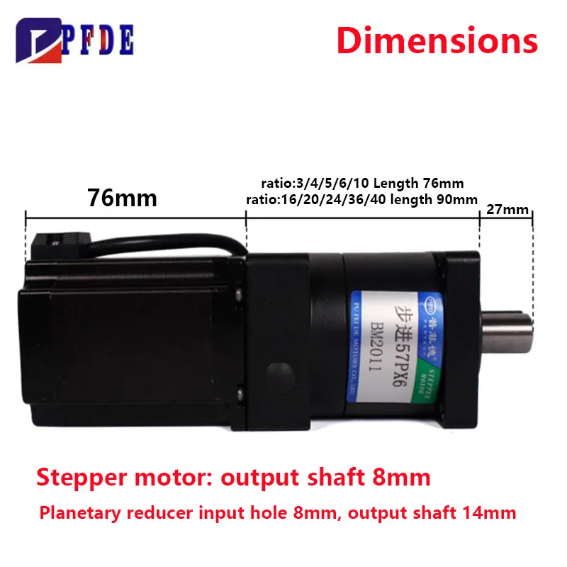NEMA23 Stepper Motor 1.8N with PX57 Planetary Gearbox Motor Outshaft 14mm Low Speed and High Torque for CNC Router Manipulator