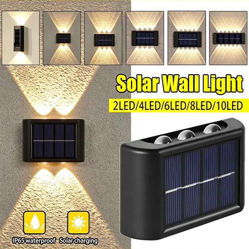 LED Solar Wall Light Up-Down Lighting Exterior Wall Light Waterproof Garden Decor Lamp for Outdoor Courtyard Villa Fence Terrace