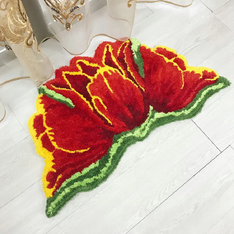 

Soft Tufted Tulip Flower Rug Doormat for Living Room Bedroom Decor Non-slip Bathroom Floor Mat Art Floral Plush Carpet Dropship