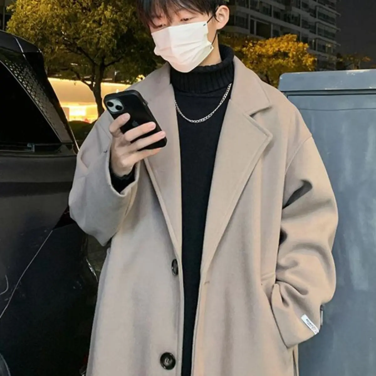 الرجال كسول Sle الكورية Faion تنوعا فضفاض منقوشة الصوفية Jaet أعلى ربيع الخريف نظام الملح ملابس خارجية معطف عصري