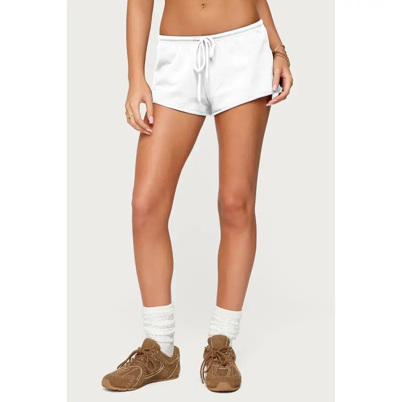 شورت نسائي صيفي من Combhasaki Y2K برباط مرن منخفض الخصر بلون سادة كاجوال قابل للتنفس رياضي واسع الساق فضفاض مناسب