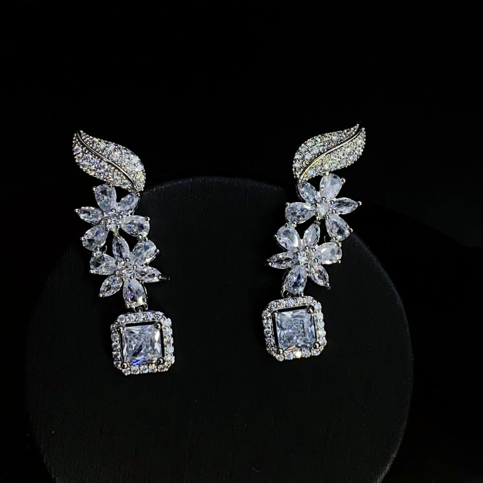 HIBRIDE New Simple Vintage Leaf Zirconia Necklace Earrings Ladies Jewellery Set Luxury Summer Prom Party Wedding Hundred S-723