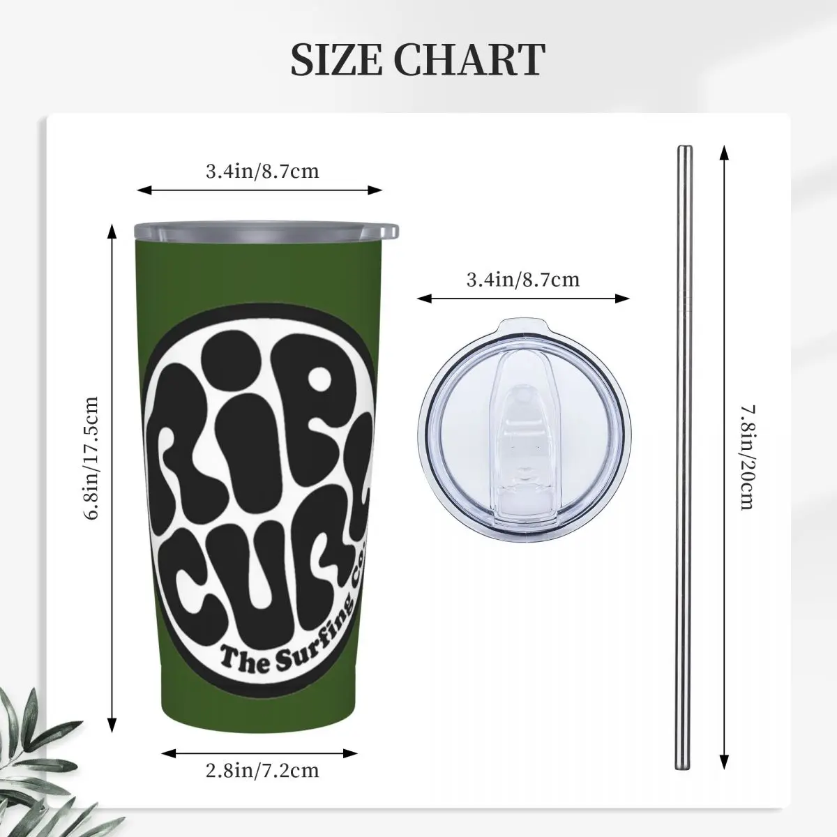 Rip Curl Logo Stainless Steel Tumbler Vacuum Insulated Mug Thermal Cold Bottle Straw With Lid 20oz