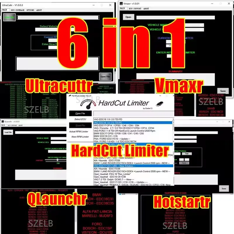 برنامج وحدة التحكم الإلكترونية 6 في 1 حزمة محدد القطع الصلب ديزل + محرك بنزين UltraCut + Pop & Bang + HARDCUT VMAX + HotStartr + QLaunchr