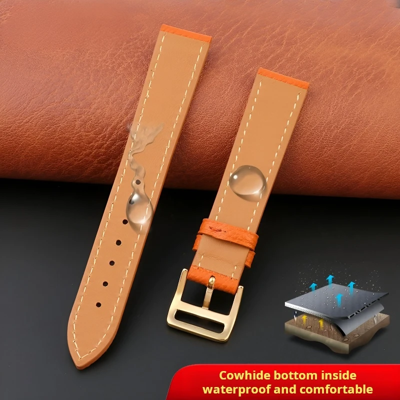 For Hermes H Genuine Leather Watchband HOUR Series Square Dial Thin Orange Comfortable Soft Cowhide Watch strap 14mm 16mm 18mm