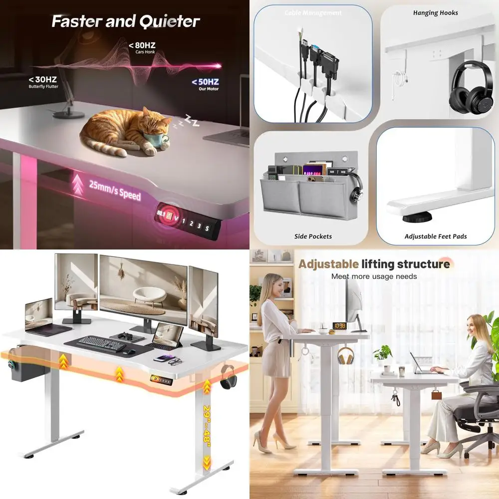 

Игровой стол с LED-подсветкой 48x24, регулируемый по высоте, с 3 настройками памяти, электрической регулировкой положения, полкой для хранения, кабель-менеджментом, белый