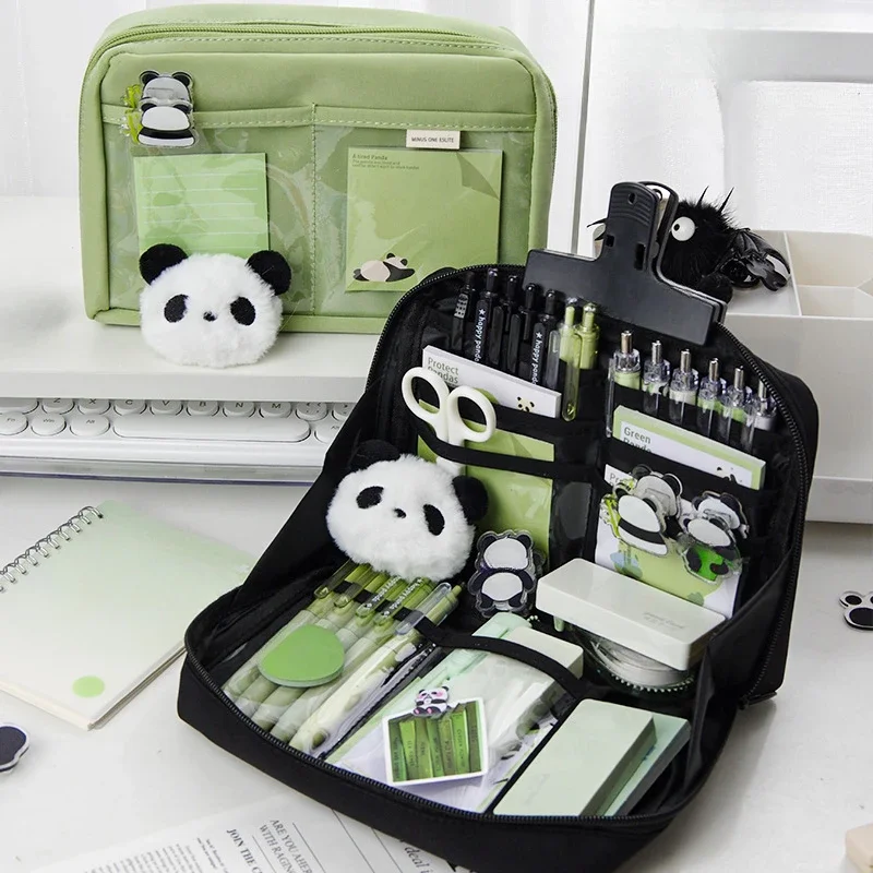 Imagem -05 - Panda Ultra-large Capacidade Pencil Bolsa Estética Papelaria Titular Pen Case Zipper Pouch Material Escolar 12 Camada Novo