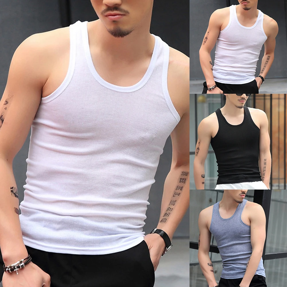 New Men Breathable Sleeveless Tank Tops Undershirt Gym Workout Running Fitness T-Shirt Beater Undershirt Bodybuilding Male Vest