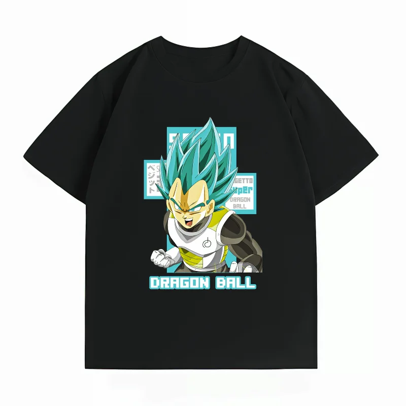 Men's Clothing New 100% Cotton Breathable Summer T-Shirt Bandai Dragon Ball Vegeta Blue Print Casual Streetwear Men's Tops