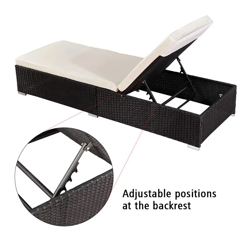 Adjustable Wicker Patio Chaise Lounge, Rattan Outdoor Chair with Cushions & Backrest, All Weather Poolside Daybed, Customized