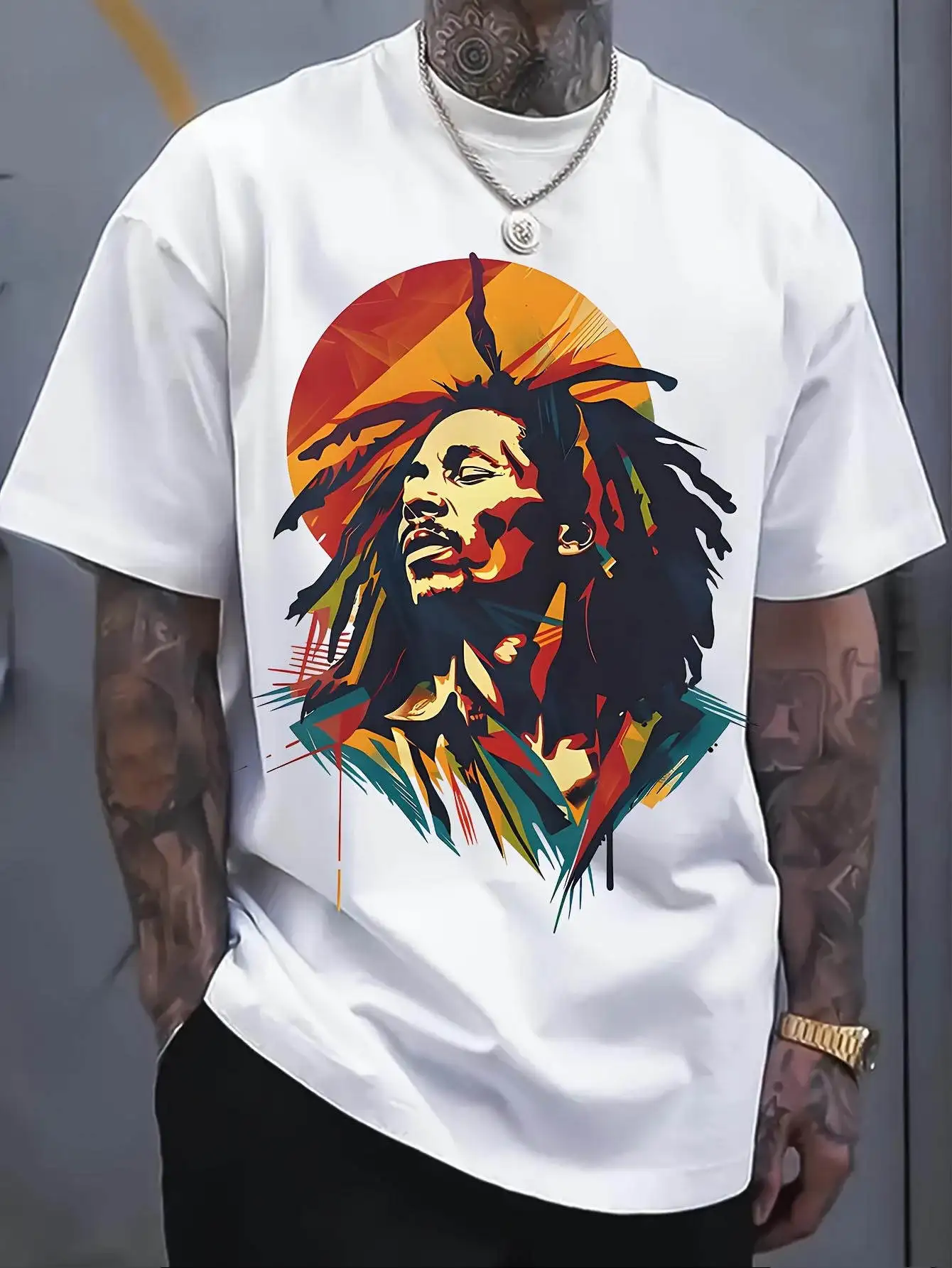 Men's Stylish Graphic T-Shirt - White Tee Featuring Colorful Man Design Perfect for Casual Summer Wear