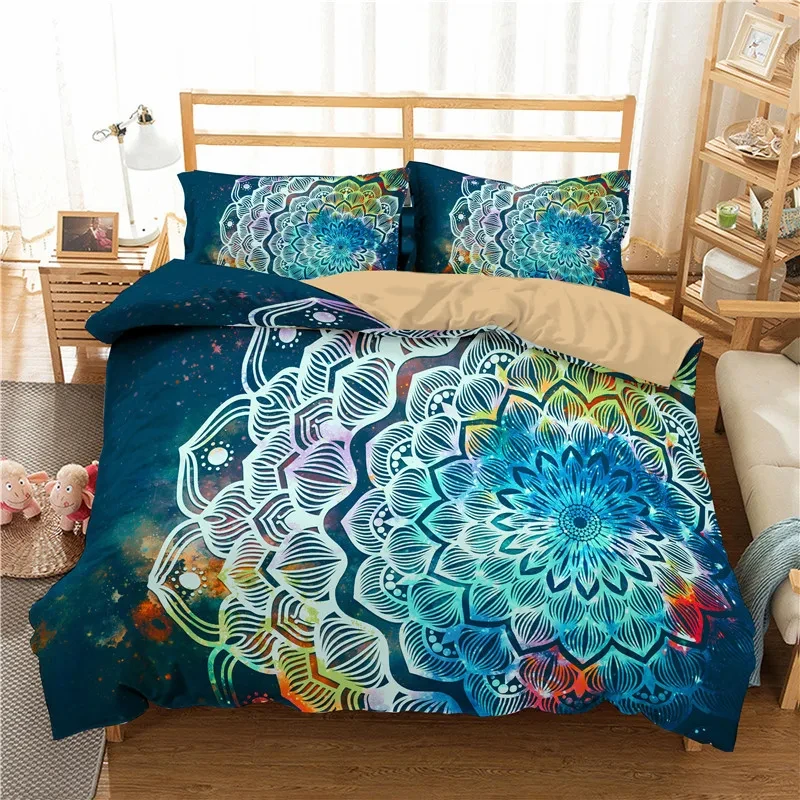 Bohemian Mandala Duvet Cover Set Hippie Twin Full Queen King Bedding Set Polyester Ethnic Floral Quilt Cover with 2 Pillowcase