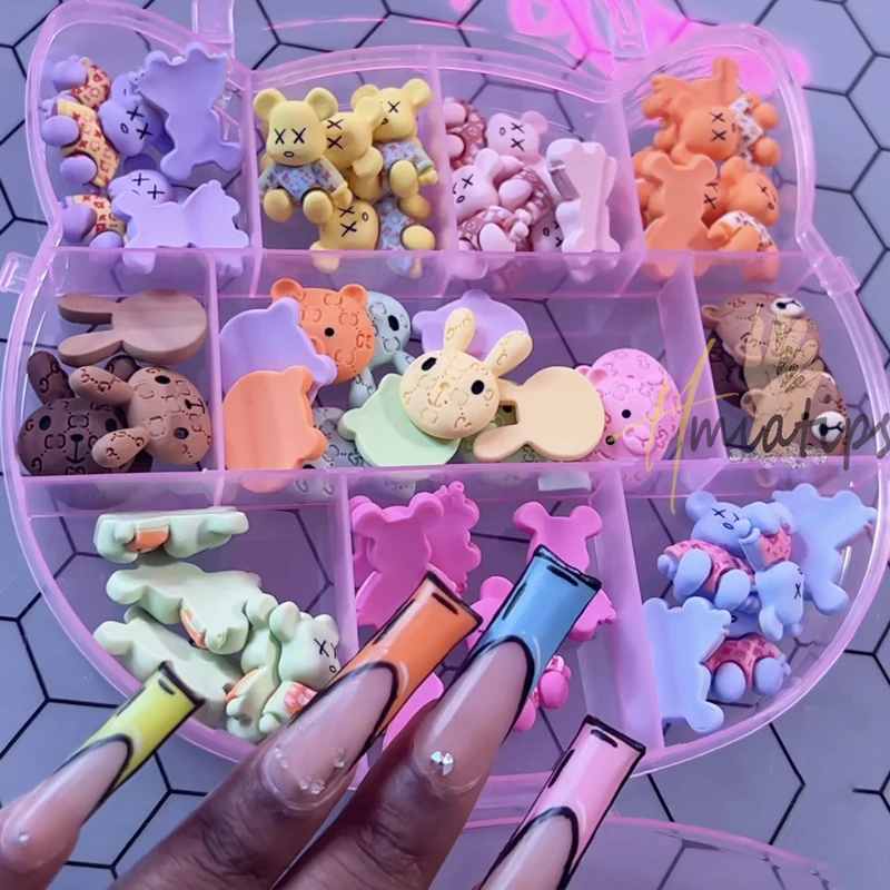 1 Boxed 3D Kawaii Bear Shaped Nails Art Charms Accessories Resin Cartoon Nail Jewelry Parts Charms Manicure Accessories