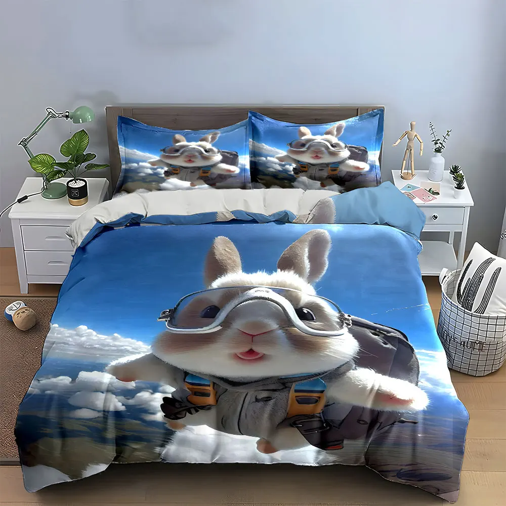 

Skydiving Bunny Plush Set Multiple sizes kid's and adults' bedroom Exquisite 3PC bedding set, gift