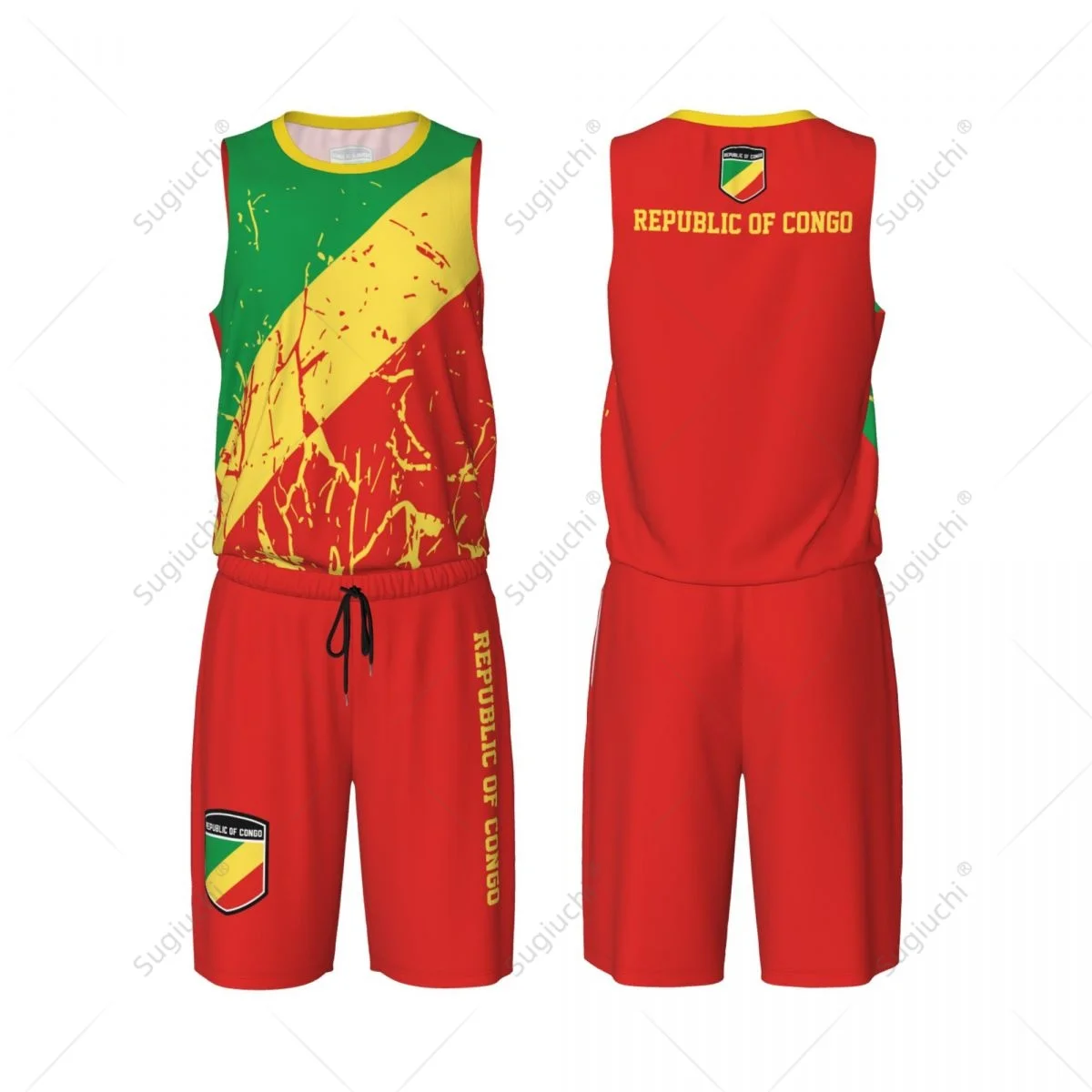 Team-up Republic Of Congo Flag Grain Men Basketball Jersey Set Shirt & Pants Sleeveless Custom Name Nunber Exclusive