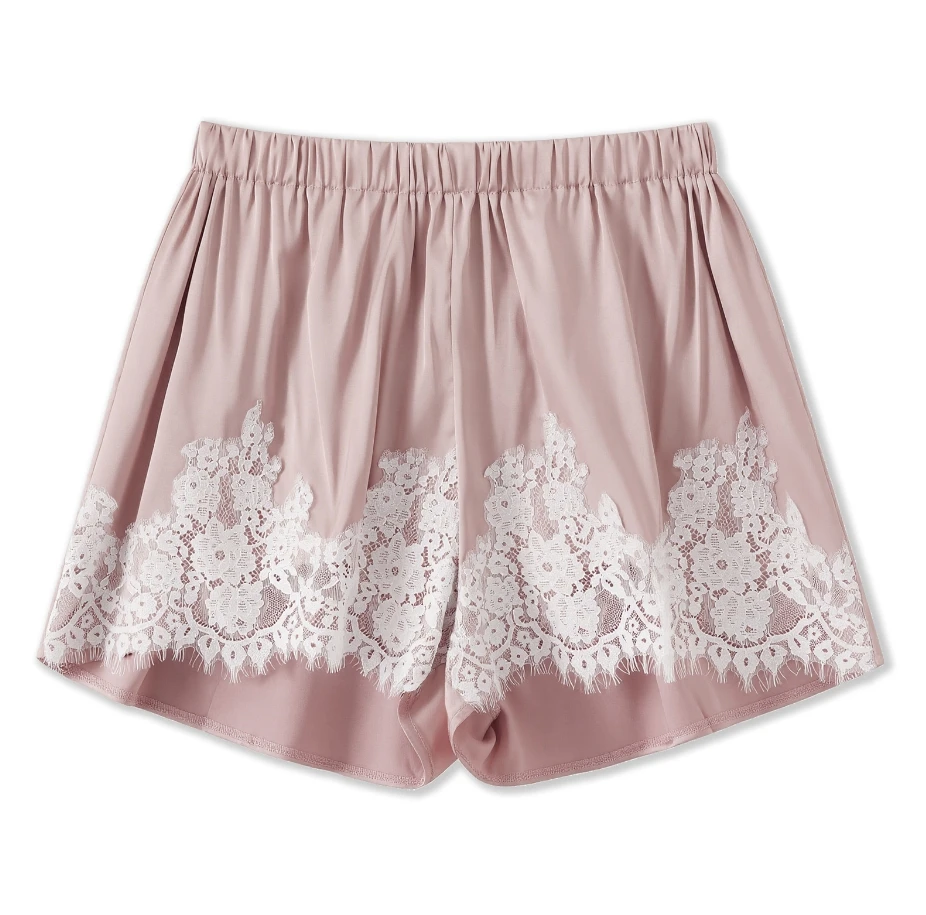 

Сплошные цветные мягкие женские атласные шорты с кружевной отделкой, повседневные свободные мини-шорты, летние женские повседневные шорты с кружевной отделкой