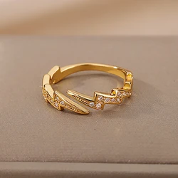 Lightning Rings For Women Stainless Steel Gold Plated Finger Ring 2023 Trend Zirconia Wedding Aesthetic Jewelry anillos mujer