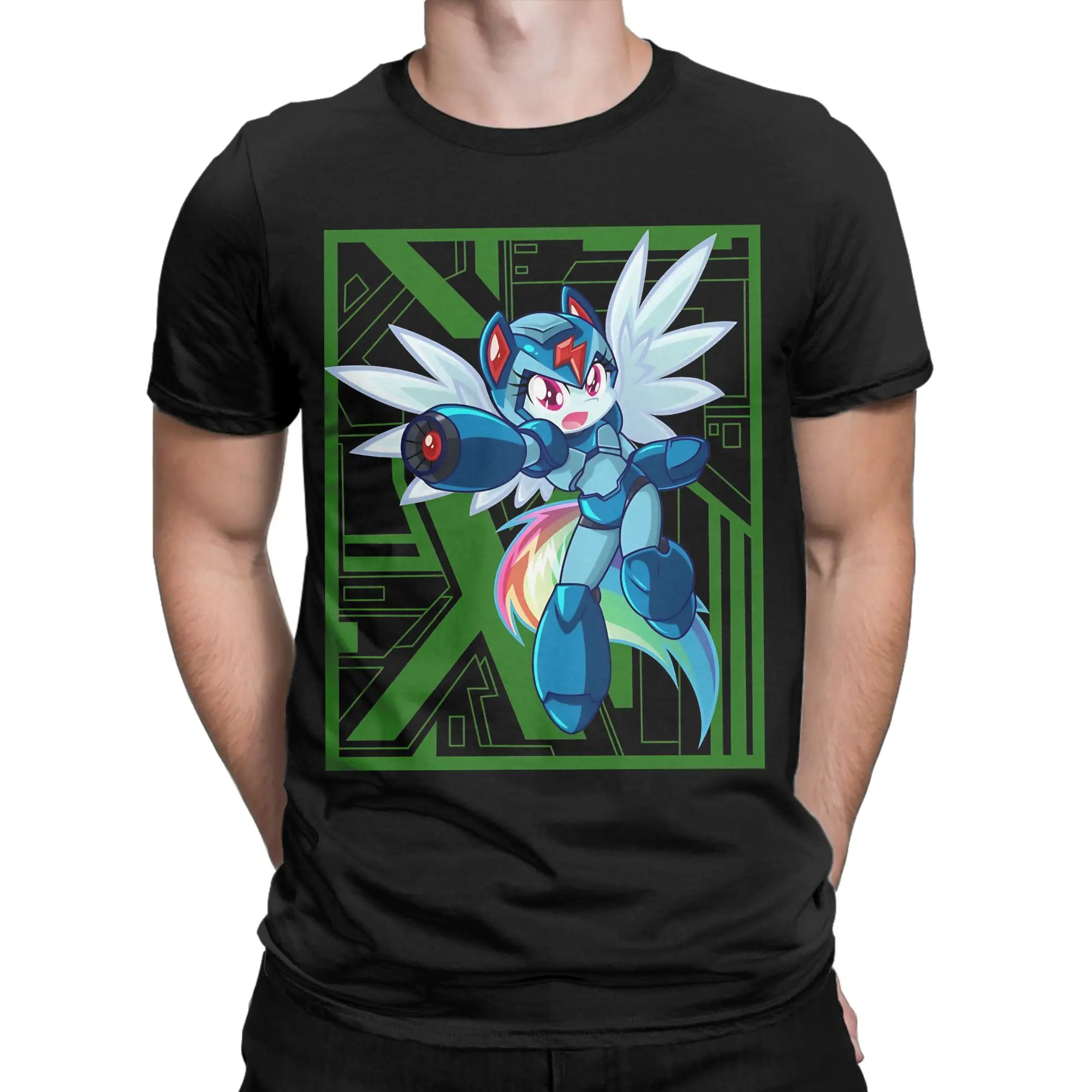 X  Graphic 100% Cotton T-Shirt Megaman Tops Tees For Men