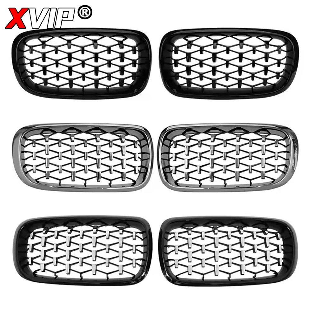 XVIP Chrome Silver Front Bumper Racing Grille For BMW X5 F15 X6 F16 2014-2019  Diamonds Style Chrome Black Upper Racing Grills