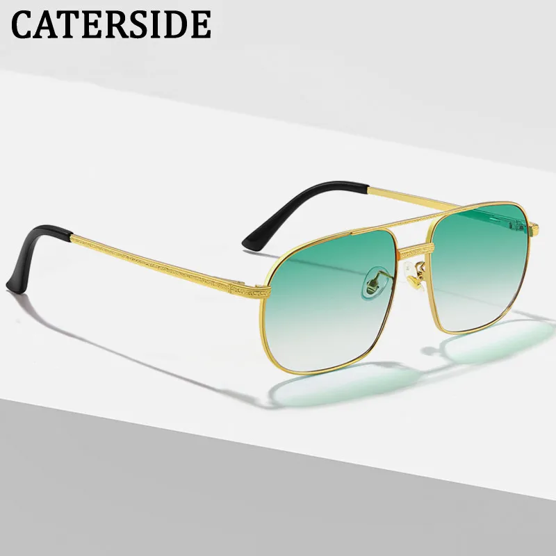 2023 New Polygon Driving Sunglasses Male Retro High Quality Metal Sun Glasses Women Blue Gradient Double Bridge Eyewear UV400