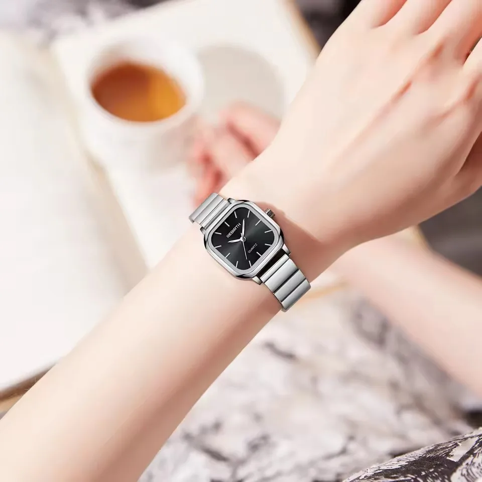 REBIRTH 2045S  fashion Square watches ladies Steel strap advanced ins niche design Women quartz watch ساعات يد نسائ