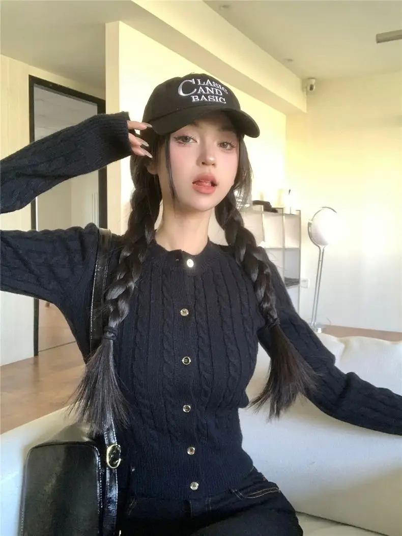 ฤดูหนาวแขนยาวถักเสื้อสเวตเตอร์ถักผู้หญิงใหม่Retro Slimแฟชั่นเสื้อกันหนาวความงามเดี่ยวBreasted Chicเสื้อผ้า 2024