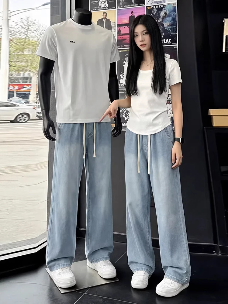 

Laisel Ice Silk Straight Leg Jeans Men's Summer Thin American Style Loose Drape Casual Long Trousers Breathable Comfortable