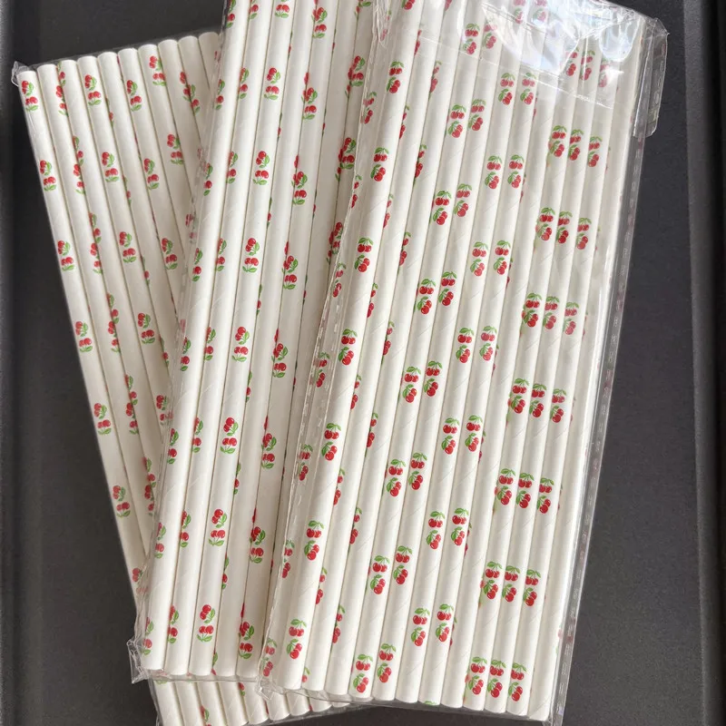 25pcs/lot Cherry Drinking Paper Straws Christmas Baby Shower Decoration Gift Party Event Supplies