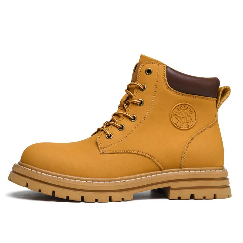 

Winter Men Women Unisex Leather Yellow Boots Fashion British Style Work Shoes Autumn Big Size 49 50 Plush Warm