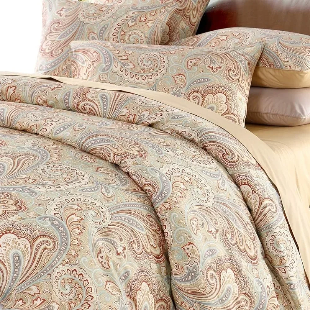 

Duvet Cover Set Paisley Bedding Design 800 Thread Count 100% Cotton 3Pcs,Queen Size,Khaki
