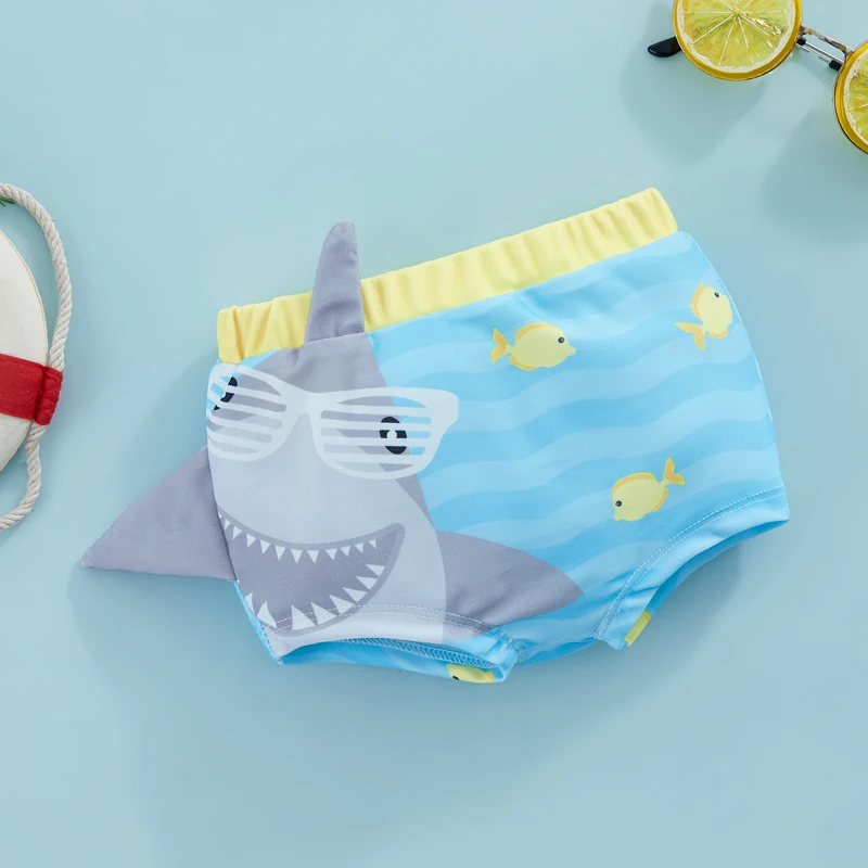 Toddler Boys Summer Casual Swimwear Trunks Elastic Band Shark Print Stretch Quick Dry Swimsuit