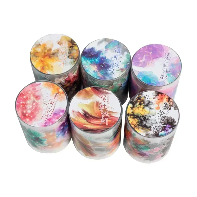 1Roll 2M PET Tape Roll Adhesive Colorful stars rivers Watercolor cutting handbook decorative material Scrapbook 50mm*2m