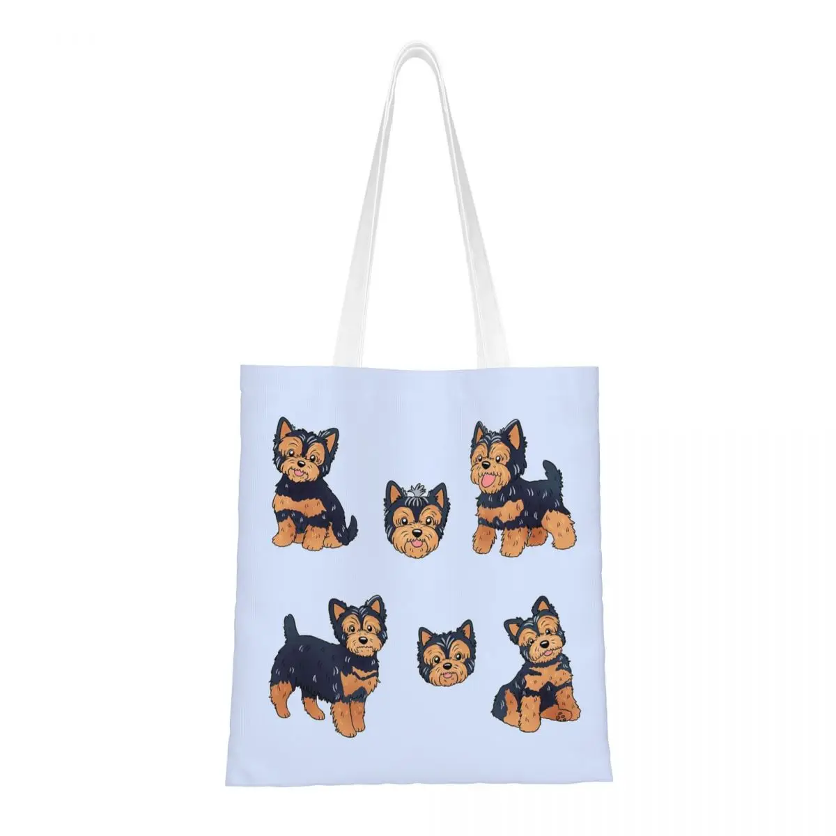 Cute Yorkshire Terrier Dog Shopping Bags Women Canvas The Tote Bag Reusable Girls Shoulder Tote Travel Handbag