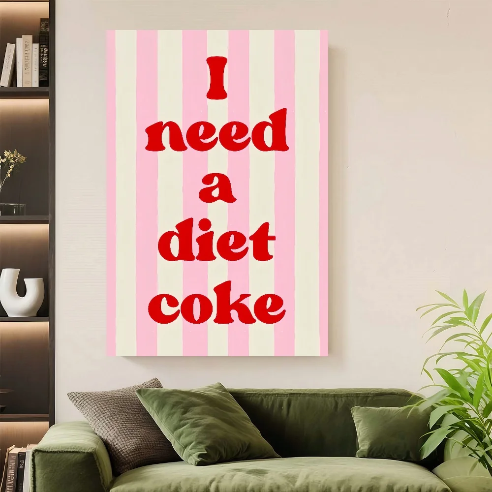 

Framed 1pc Diet Wall Art - "I Need A Diet " Pink & White Striped Design - Decor For Home, Apartment, Dorm, Office - Aesthetic Pi