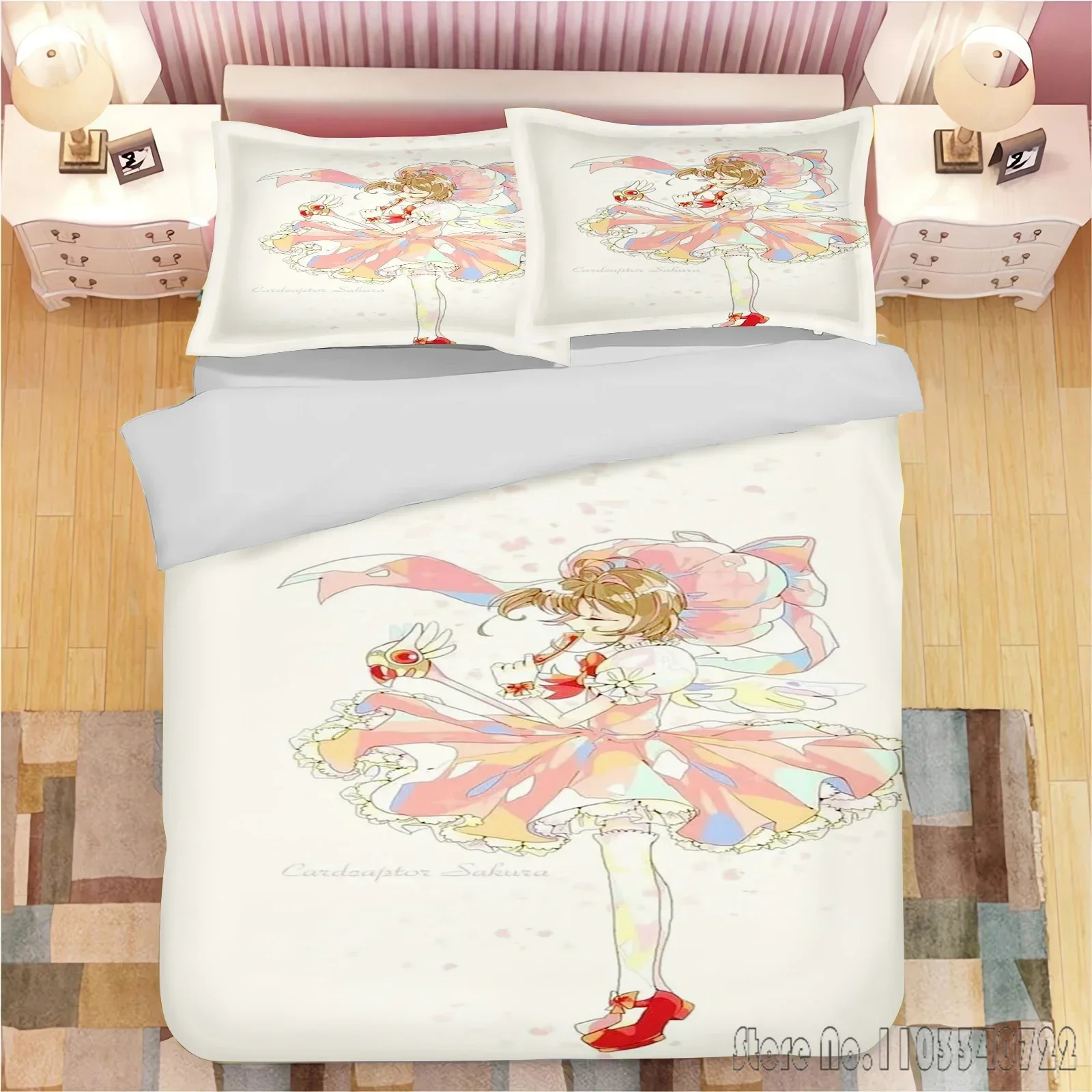 Anime C-Cardcaptor Sakura Love Child Duvet Cover Set HD Comforter Cover Bedclothes for Kids Bedding Sets Bedroom Decor