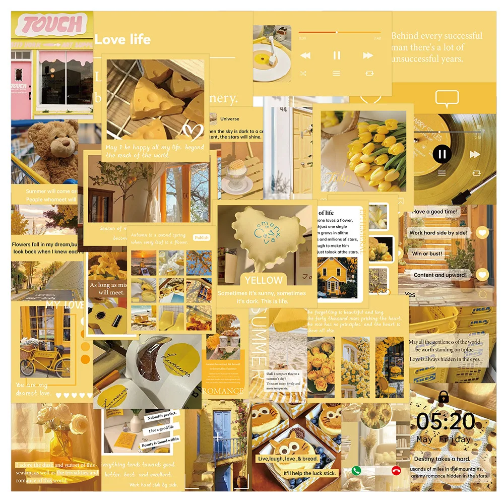30Pcs Warm Yellow Graffiti Decorative Stickers, Vinyl Decals for Luggage, Notebook, Skateboard & Mobile Phone