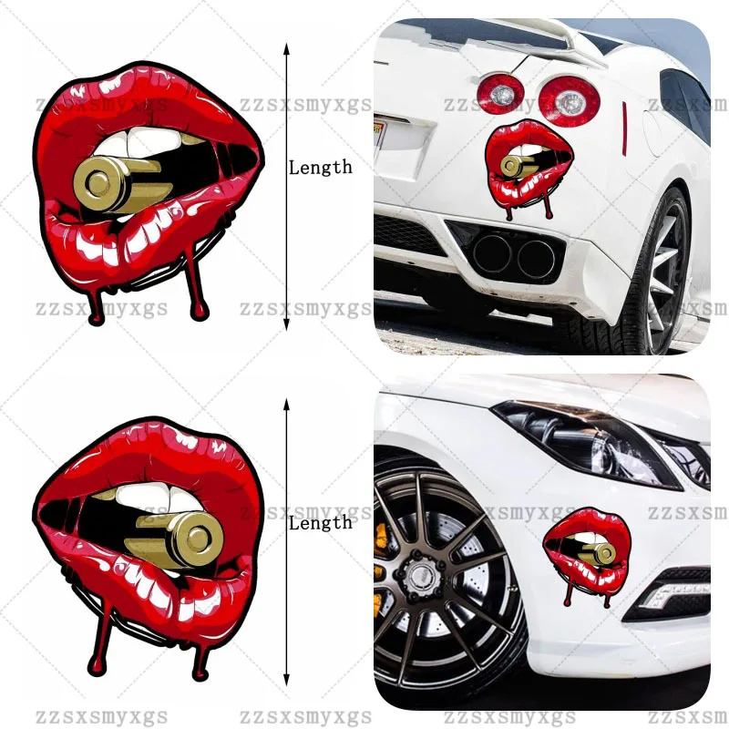Red Lips & Bullet Dripping Blood Vinyl Car Stickers,Waterproof Decals For Bumper,Car Side,Motorcycle Personalized Decor