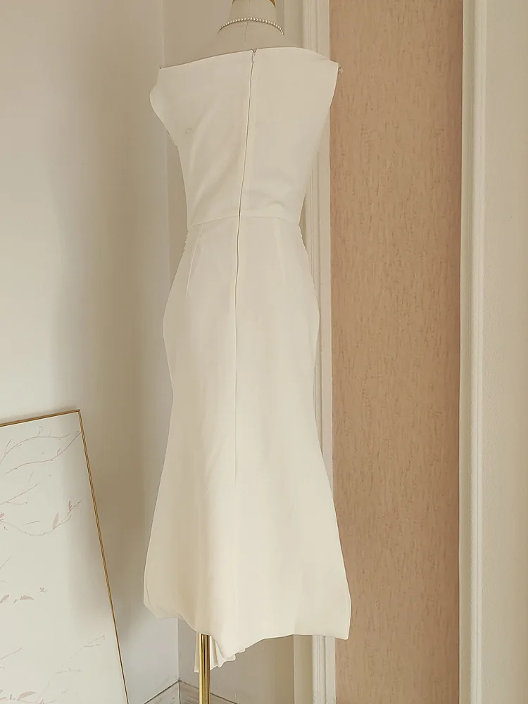 Summer Fashion Diagonal Collar Folds Prom Evening Dress Women Sexy Sleeveless Design Cocktail Birthday Festival Elegant Dresses