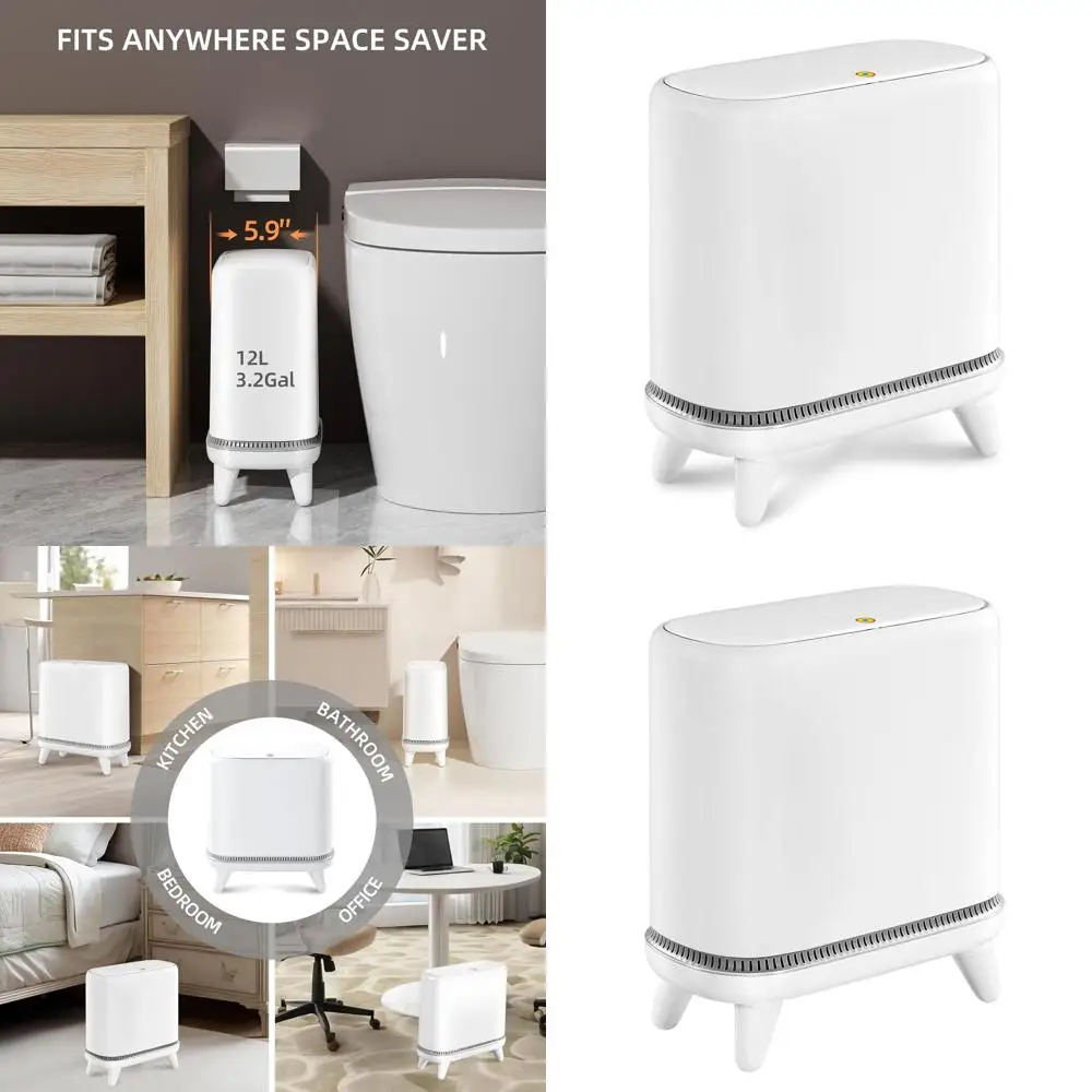 

Press Lid Trash Bin with Legs, 3.2 Gallon Waterproof Waste Basket for Home, Office, and RV Bathrooms