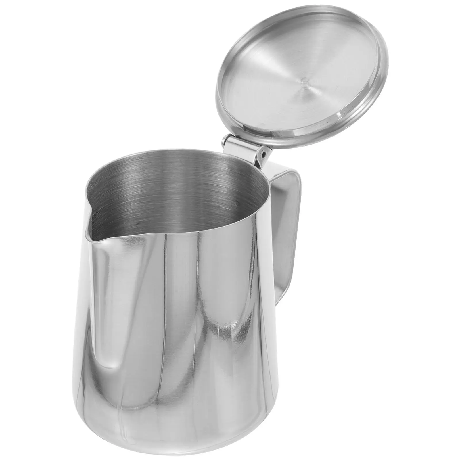 Food Grade Stainless Steel Coffee Frothing Cup with Tight Seal Lid and Controlled Flow Spout for Perfect Latte Art Milk Frother